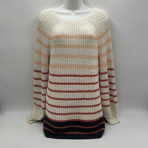 White, pink and navy striped loft sweater